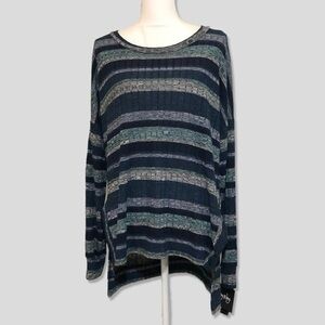 NWT Turquoise Teal Gray Striped Sweater Top Long Sleeve Ribbed XXL By & By New